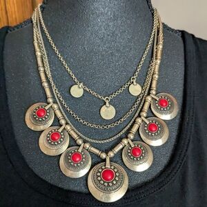 LUCKY BRAND Reversible, Multi-Strand Necklace, Antique Gold Color, EUC!!